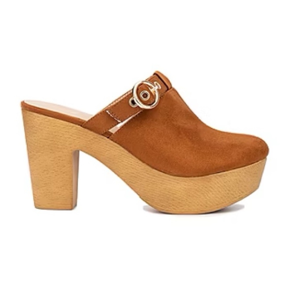 New York & Company | Nyomi Clog Mule Cognac Brown Tan Faux Suede Fall New 6